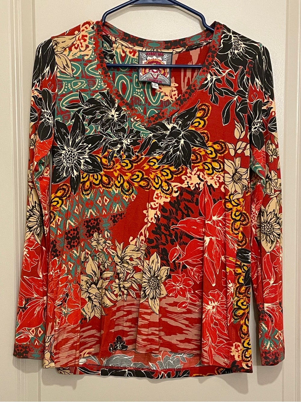 Johnny Was Ikat Patch Favorite Long-Sleeve Top